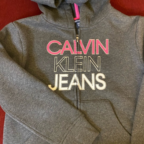 ‼️PRICE DROP‼️Calvin Klein Kids Hooded Sweatshirt XS 5/6, Small 7/8 Gray & Pink - Picture 4 of 8